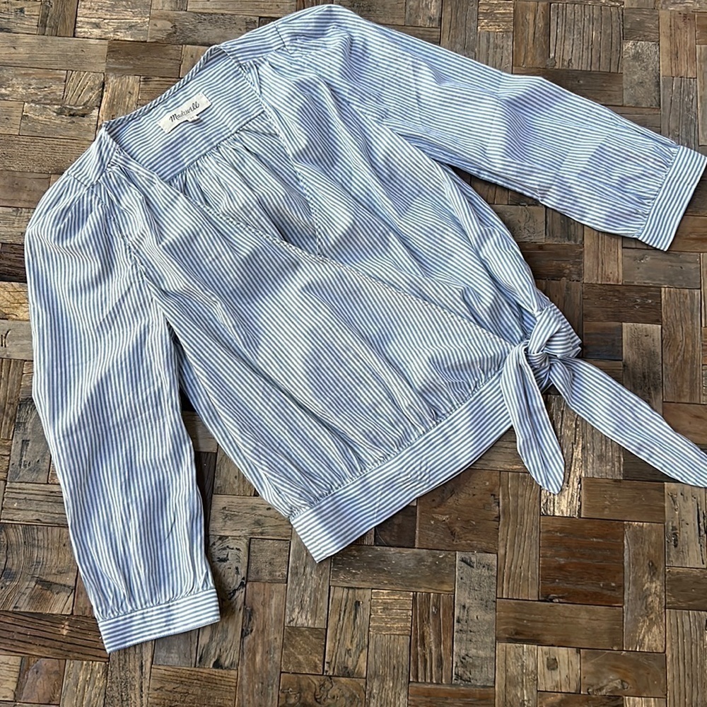 Madewell Striped Cotton Wrap Top Blouse